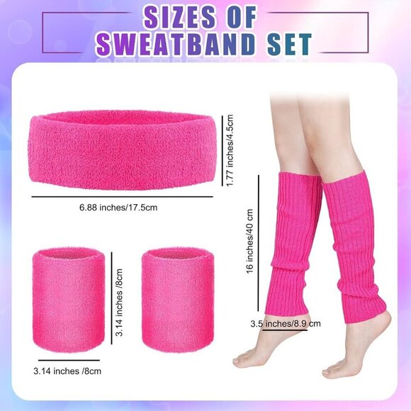 80s Women Workout Set Neon Leg Warmers Headband Wristbands Fanny Pack Yoga Runni - Picture 2 of 6